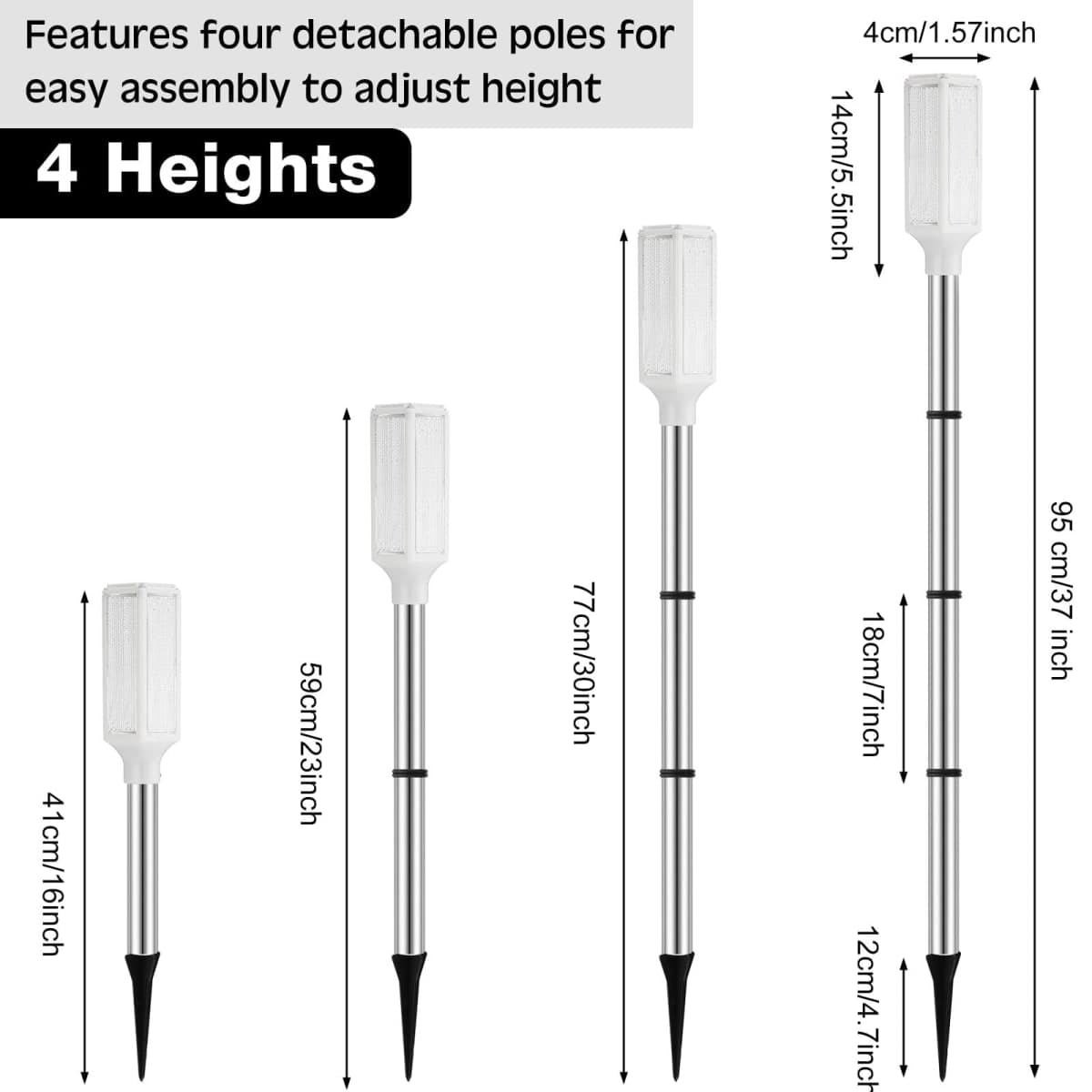 Macarrie 4 Pcs Solar Driveway Marker Lights, Reflective Driveway Markers with Adjustable 37 Inch Metal Poles, Solar Powered Reflectors on Poles for Entrances Snowy Yard, Parking Areas (White) thumbnail 2