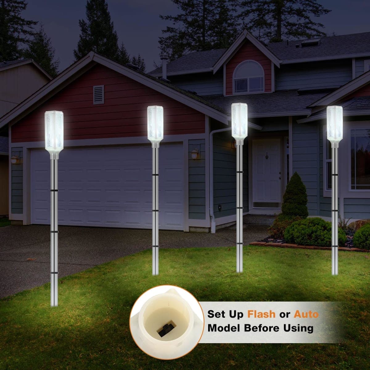Macarrie 4 Pcs Solar Driveway Marker Lights, Reflective Driveway Markers with Adjustable 37 Inch Metal Poles, Solar Powered Reflectors on Poles for Entrances Snowy Yard, Parking Areas (White) thumbnail 5