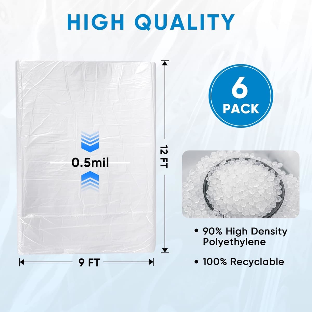 TICONN 12 x 9 Ft Plastic Drop Cloth for Painting, Waterproof Painters Plastic Sheeting, Painting Tarp for Furniture Cover, Floor Protection (6PK, 0.5Mil) thumbnail 4