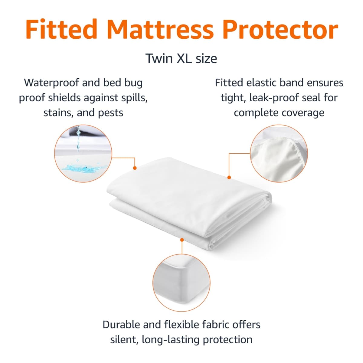 Amazon Basics Waterproof Mattress Protector, White, Twin XL thumbnail 2