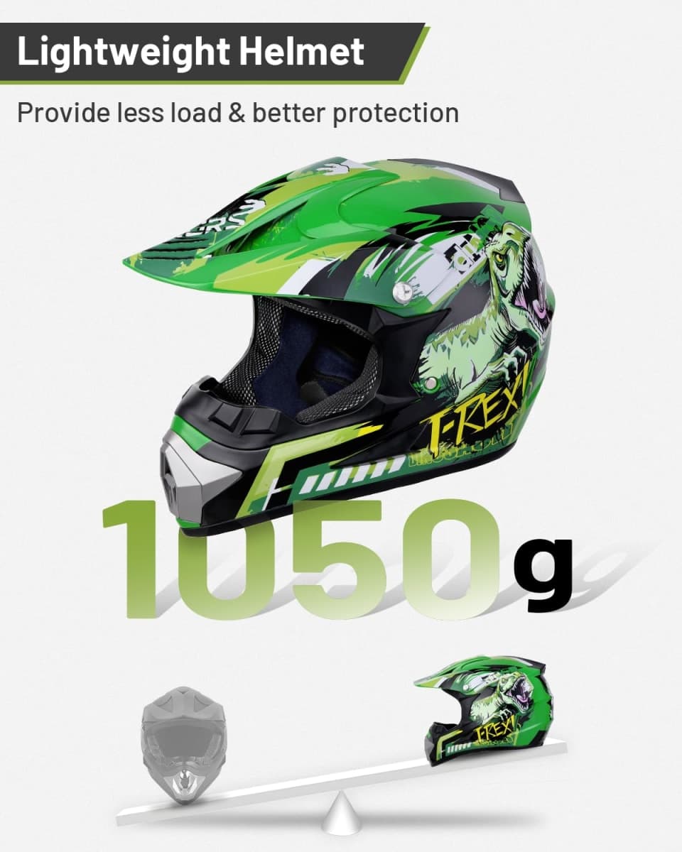 DOT Youth Dirt Bike Helmet with Goggles & Gloves for 5-14 Years Old, Youth ATV Helmets for Youth Boys Girls, Four Wheeler Helmet, Motocross BMX MX UTV Offroad Street Go Kart Dirt Bike Race Car thumbnail 4