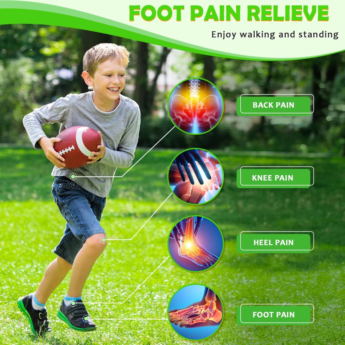 Ailaka Kids Orthotic Arch Support Shoe Insoles, Plantar Fasciitis Cushioning Athletic Inserts for Flatfoot Pain Relief Running Walking Green thumbnail 4