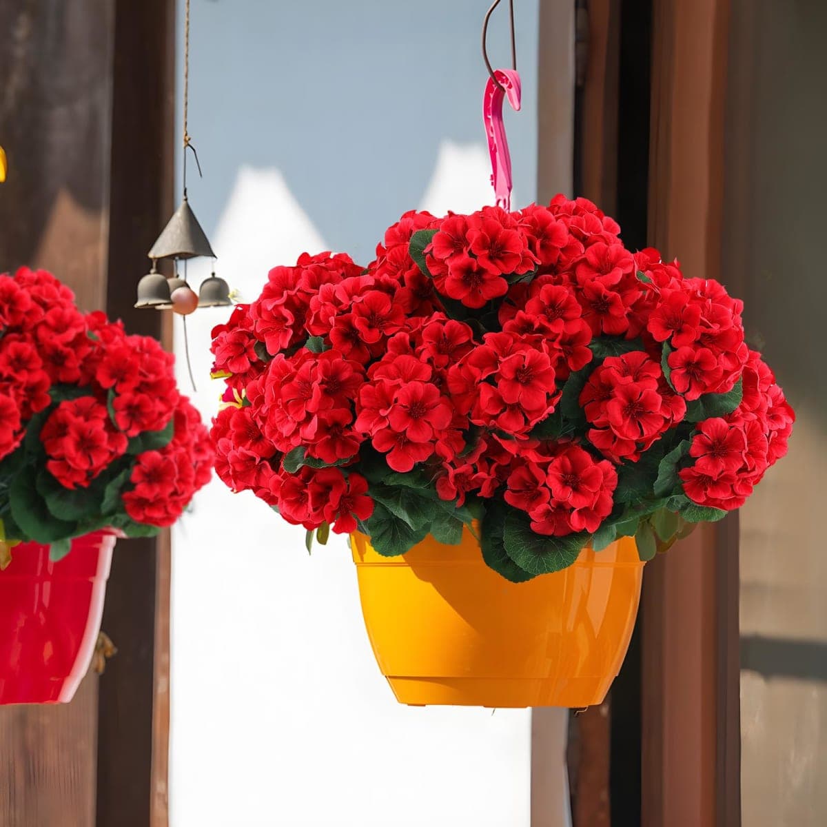 Hananona 6 Pcs Artificial Geranium Flowers for Outdoors Geranium Silk Red Flower Outdoor UV Resistant Garden Plants Faux Flowers for Christmas Home Kitchen Table Centerpieces Decor (6, Red) thumbnail 5