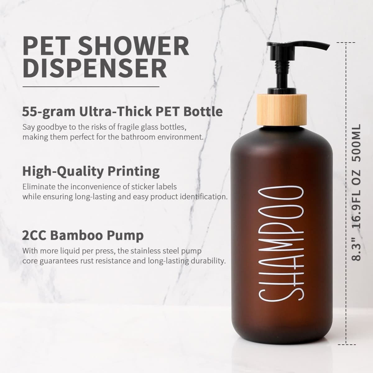 MOMEEMO Amber Shower Dispenser Set, Contains 3 Extra-Thick PET Plastic Bottles with Bamboo Pumps, Shampoo and Conditioner Dispenser for Shower Perfect for Modern Bathroom Decor. (Amber) thumbnail 3