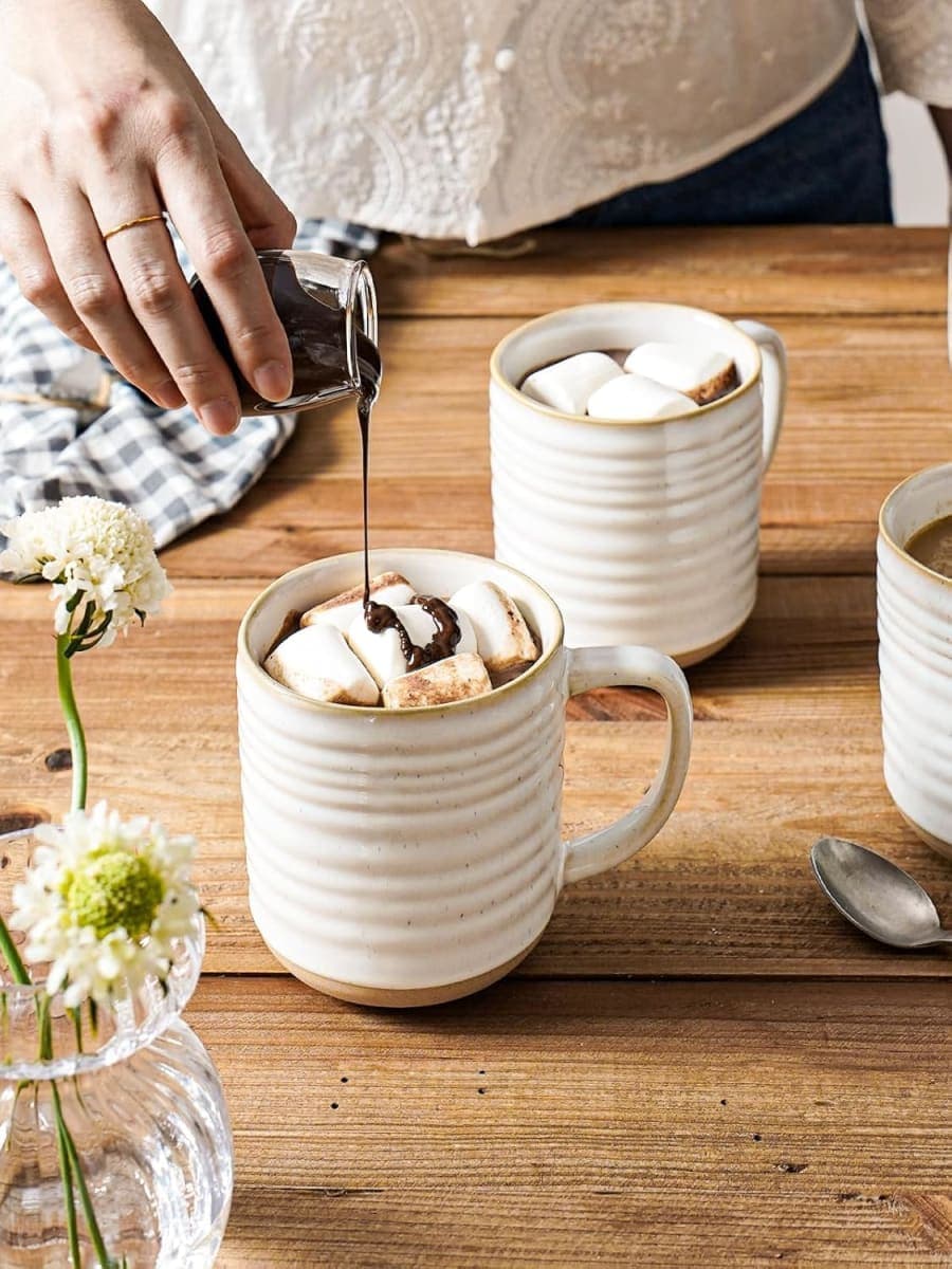 LE TAUCI Coffee Mugs 18 oz,Ceramic Mug Set, Coffee Cups for Latte, Hot Tea, Cappuccino, Mocha, Cocoa, Dishwasher Safe, Suit for Housewarming Wedding- 3.8 inch, Set of 4, Arctic White thumbnail 3