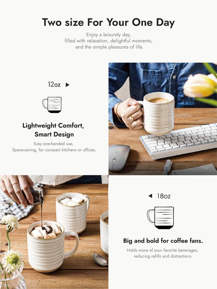LE TAUCI Coffee Mugs 18 oz,Ceramic Mug Set, Coffee Cups for Latte, Hot Tea, Cappuccino, Mocha, Cocoa, Dishwasher Safe, Suit for Housewarming Wedding- 3.8 inch, Set of 4, Arctic White thumbnail 5