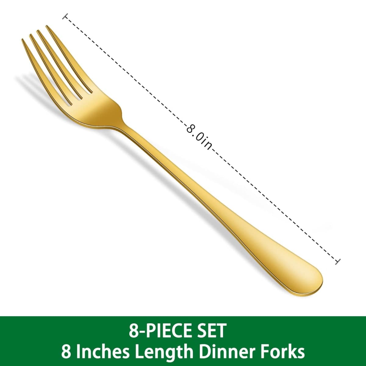 Gold Dinner Forks Set, 8-Piece 8 Inch PVD Gold Stainless Steel Cutlery Forks,Golden Metal Fork for Home Party Or Wedding,Dishwasher Safe Golden Table Fork Set thumbnail 2