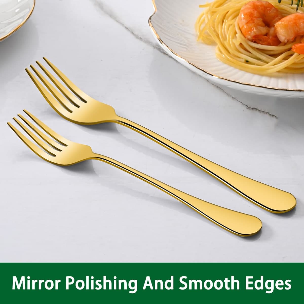 Gold Dinner Forks Set, 8-Piece 8 Inch PVD Gold Stainless Steel Cutlery Forks,Golden Metal Fork for Home Party Or Wedding,Dishwasher Safe Golden Table Fork Set thumbnail 3