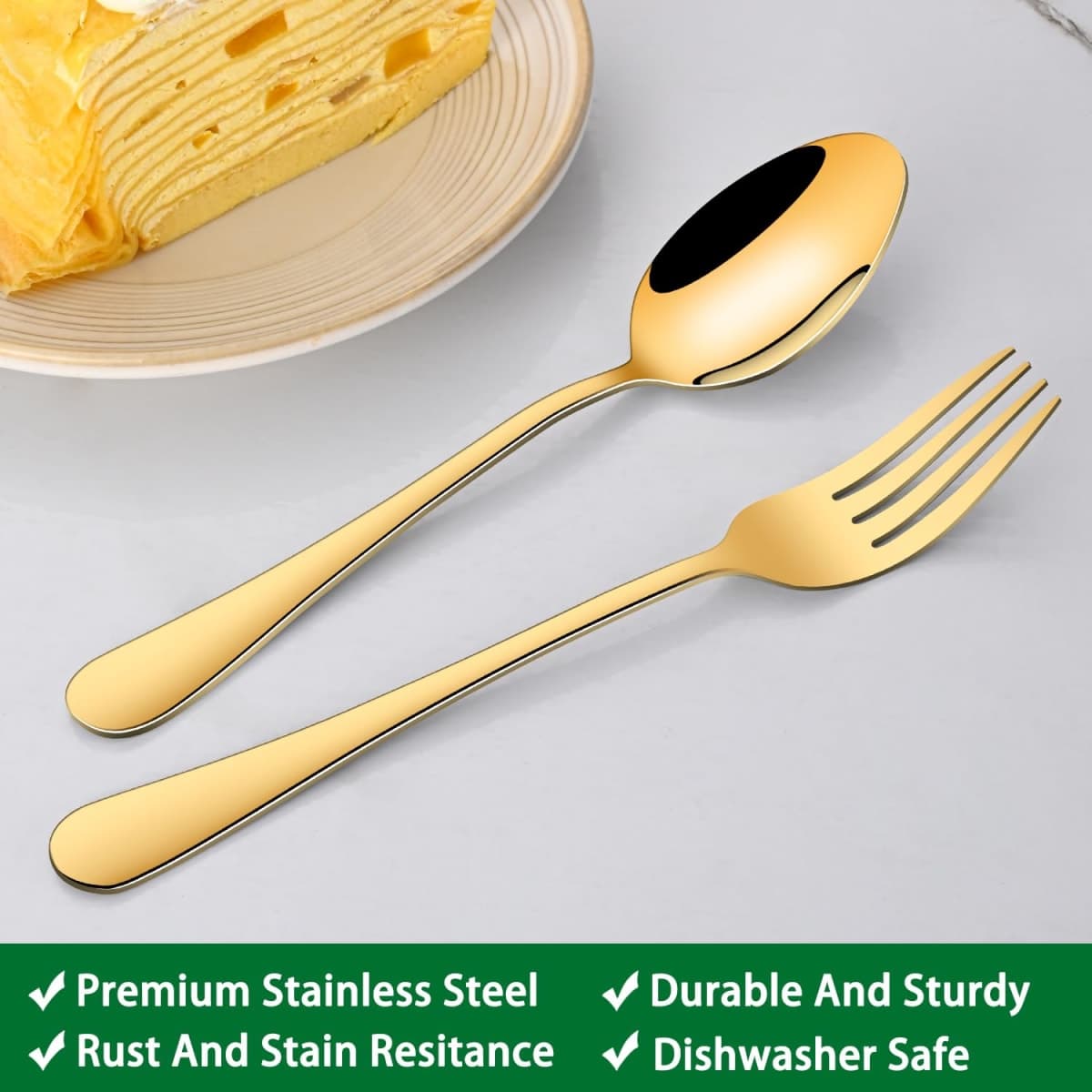 Gold Dinner Forks Set, 8-Piece 8 Inch PVD Gold Stainless Steel Cutlery Forks,Golden Metal Fork for Home Party Or Wedding,Dishwasher Safe Golden Table Fork Set thumbnail 5