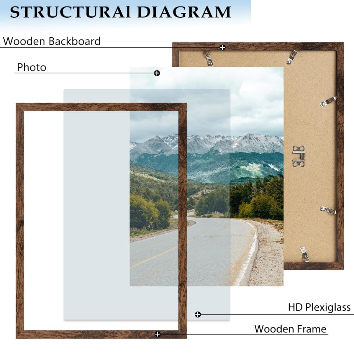 QOTIB 11x16 Picture Frame Deep Brown for Wall Hanging, Wood 11 x 16 Frame Photo Frame for Wall Horizontally or Vertically, Deep Brown, 1 Pack thumbnail 5