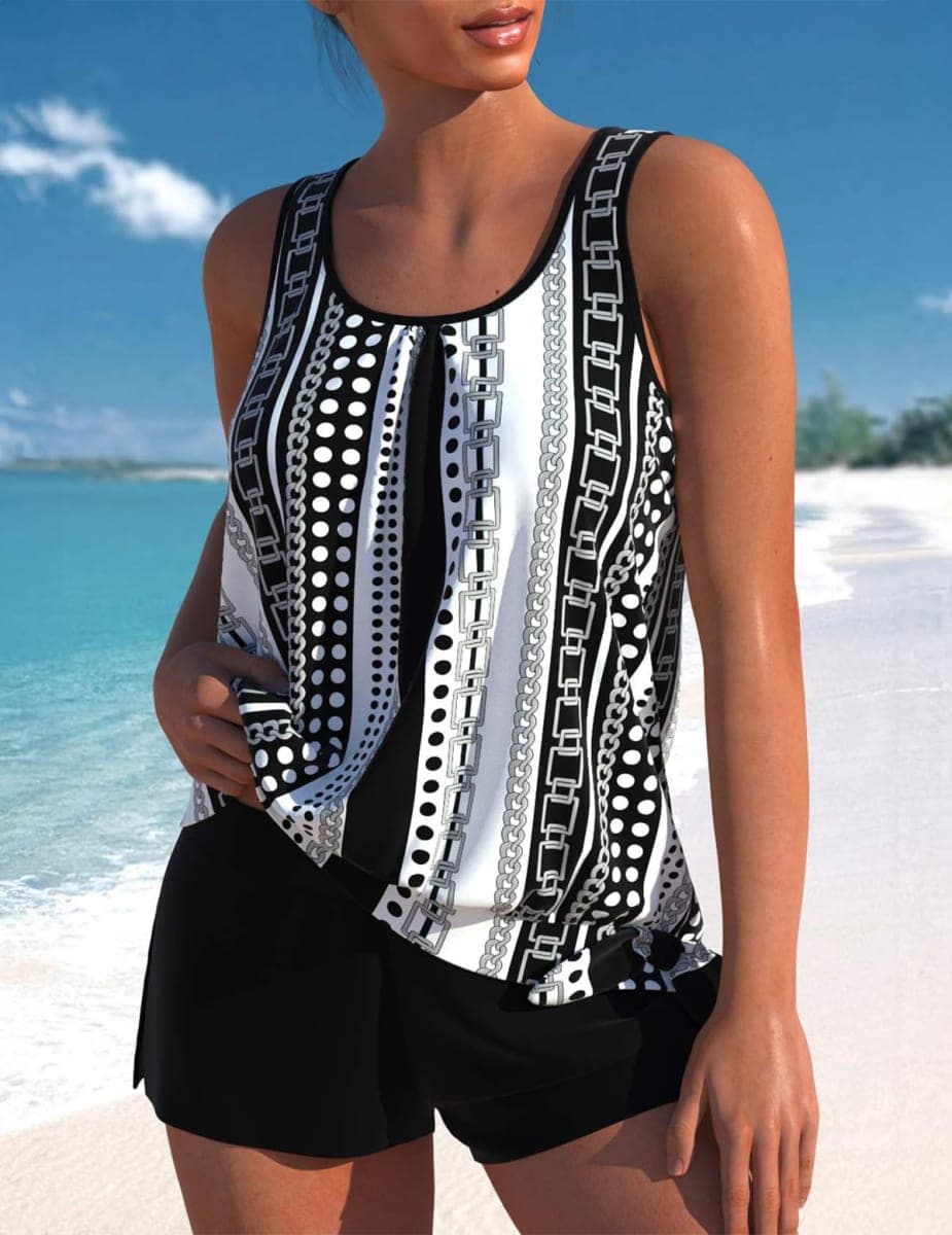 ROSEWE Modest Tankini Swimsuits for Women, Two Piece Athletic Womens Bathing Suits Blouson Tank Tops with Board Shorts, Black Printed, XX-Large thumbnail 5