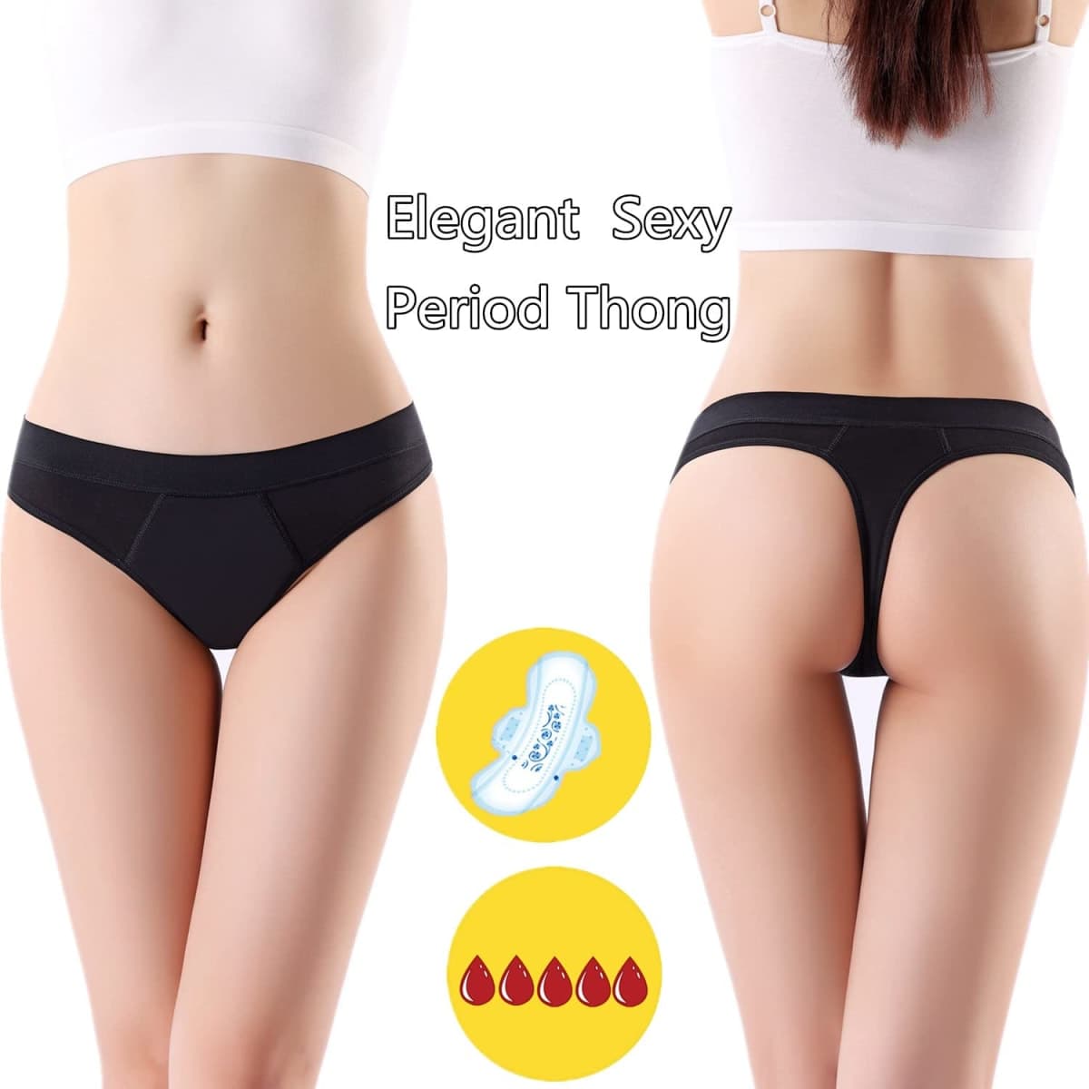 ZVZK Period Underwear for Women Leak Proof Period Thongs,Heavy Flow Absorbent Menstrual Panties G-Strings (L 3 Black) thumbnail 2