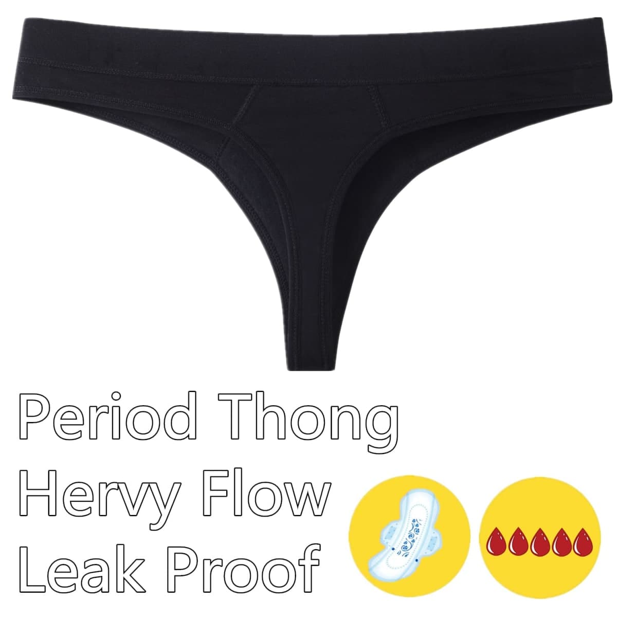 ZVZK Period Underwear for Women Leak Proof Period Thongs,Heavy Flow Absorbent Menstrual Panties G-Strings (L 3 Black) thumbnail 4