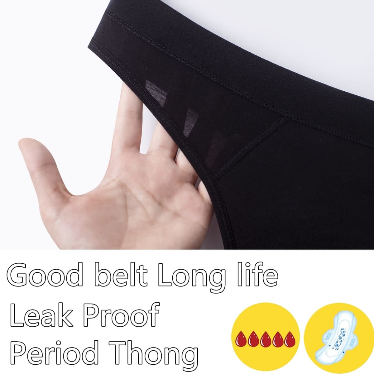 ZVZK Period Underwear for Women Leak Proof Period Thongs,Heavy Flow Absorbent Menstrual Panties G-Strings (L 3 Black) thumbnail 5