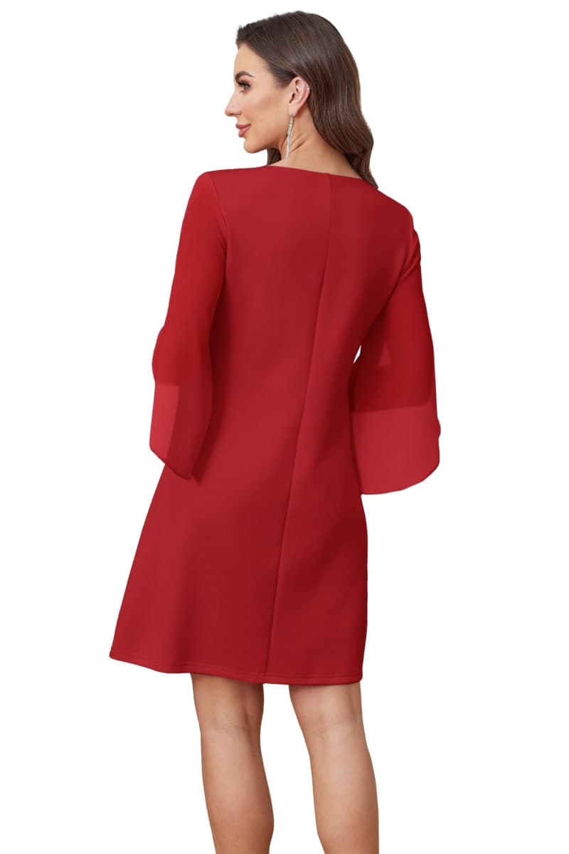RUMIA Womens Cocktail Dresses Flutter Sleeve Wedding Guest Dresses for Women 2026 Trendy, Red, Large thumbnail 3