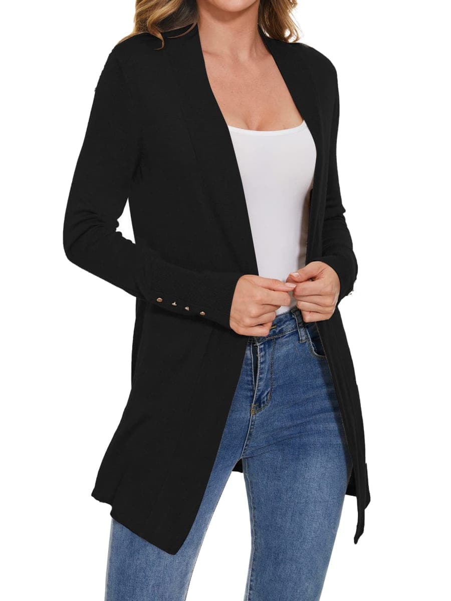 ROW 8 ROW Women Long Knit Cardigan Lightweight Open Front Sweaters, Black, X-Large thumbnail 2