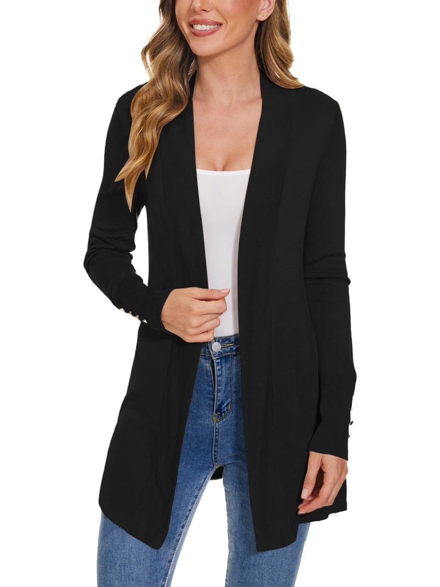 ROW 8 ROW Women Long Knit Cardigan Lightweight Open Front Sweaters, Black, X-Large thumbnail 3