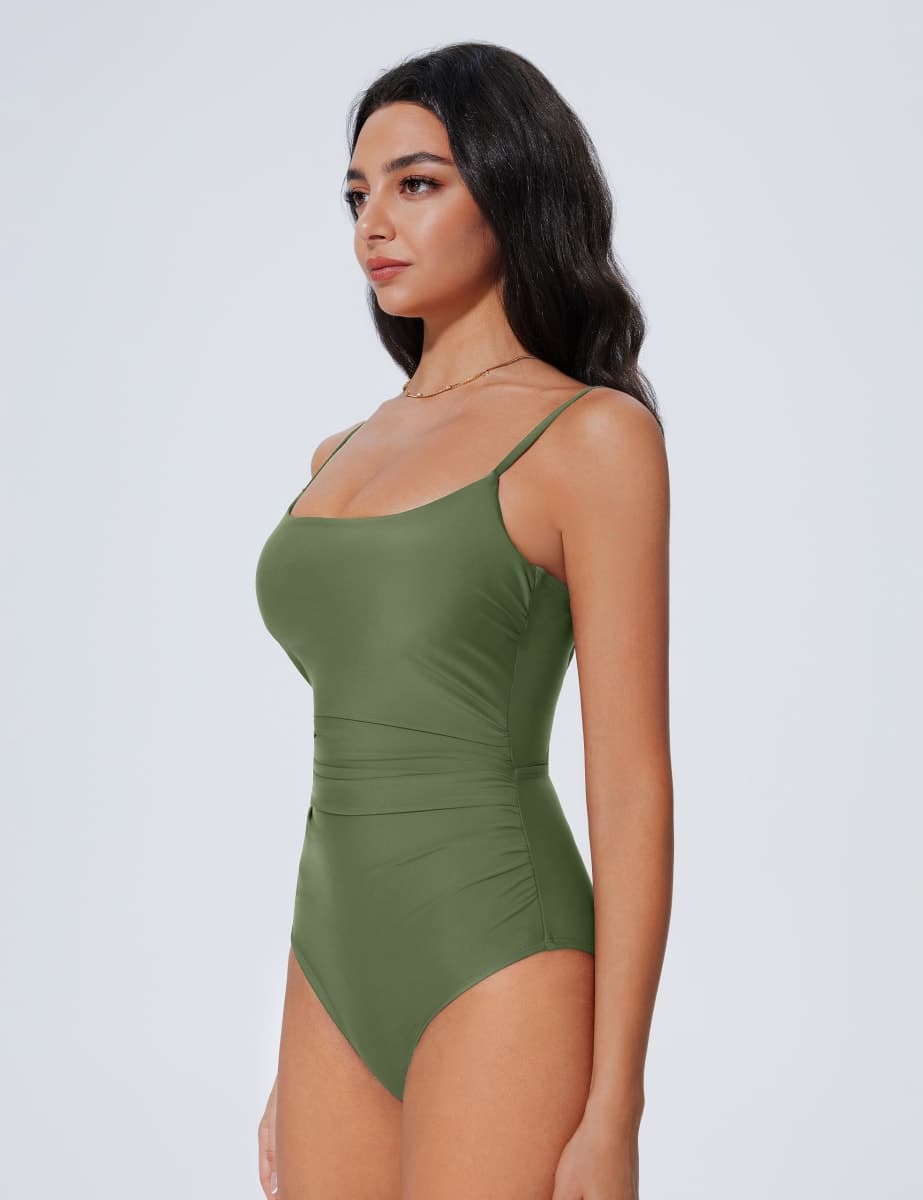 SUUKSESS Women One Piece Tummy Control Swimsuit Crisscross Backless Bathing Suit, Army Green, Medium thumbnail 4