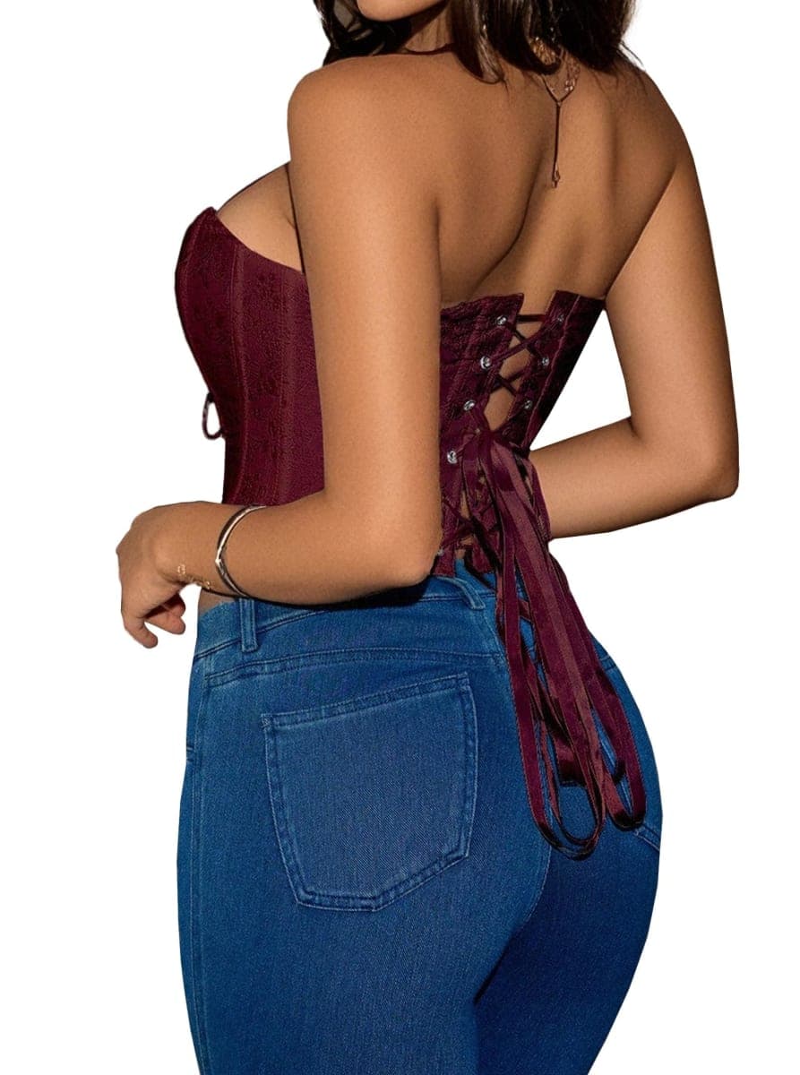 Benfoly Corset Tops for Women Crop Tank Bustier Tie Up Sleeveless Floral Lace Embroidery Hook Front Sexy Summer Going Out Top Y2K thumbnail 2