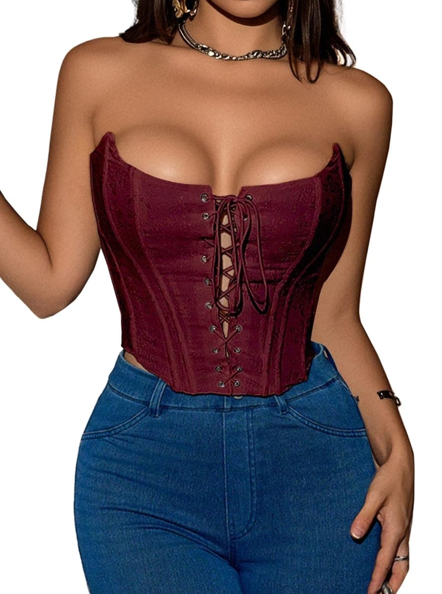 Benfoly Corset Tops for Women Crop Tank Bustier Tie Up Sleeveless Floral Lace Embroidery Hook Front Sexy Summer Going Out Top Y2K thumbnail 3