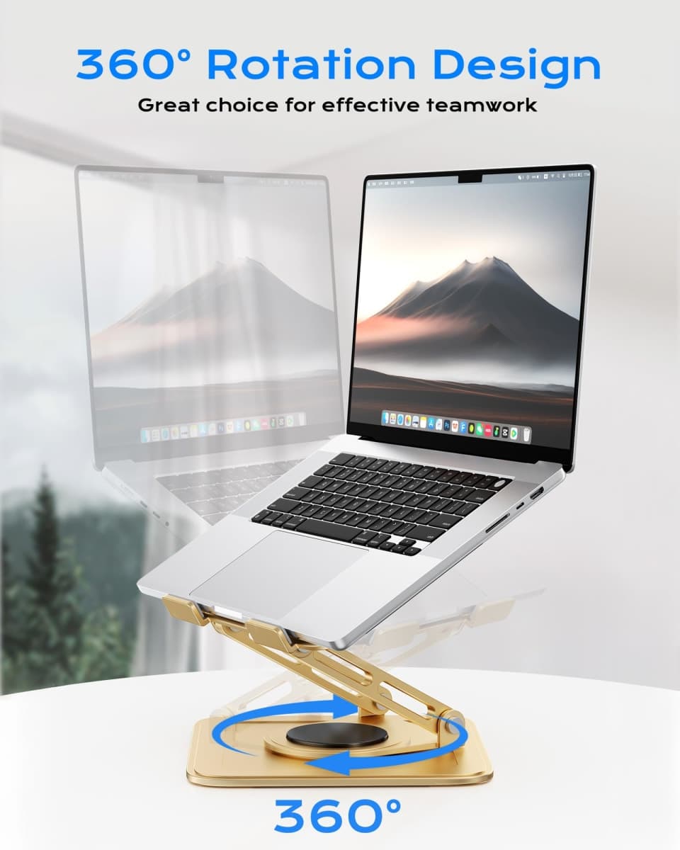 Adjustable Laptop Stand with 360° Rotation Ultra Stable, Ergonimic Laptop Riser for Desk, Laptop Stands, Foldable Notebook Computer Holder Fits All MacBook, Laptops up to 17.3 inches, Silver thumbnail 2