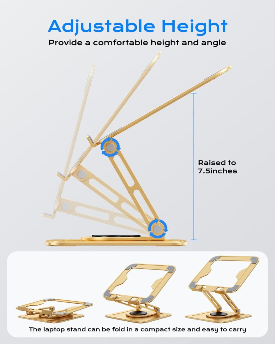 Adjustable Laptop Stand with 360° Rotation Ultra Stable, Ergonimic Laptop Riser for Desk, Laptop Stands, Foldable Notebook Computer Holder Fits All MacBook, Laptops up to 17.3 inches, Silver thumbnail 3