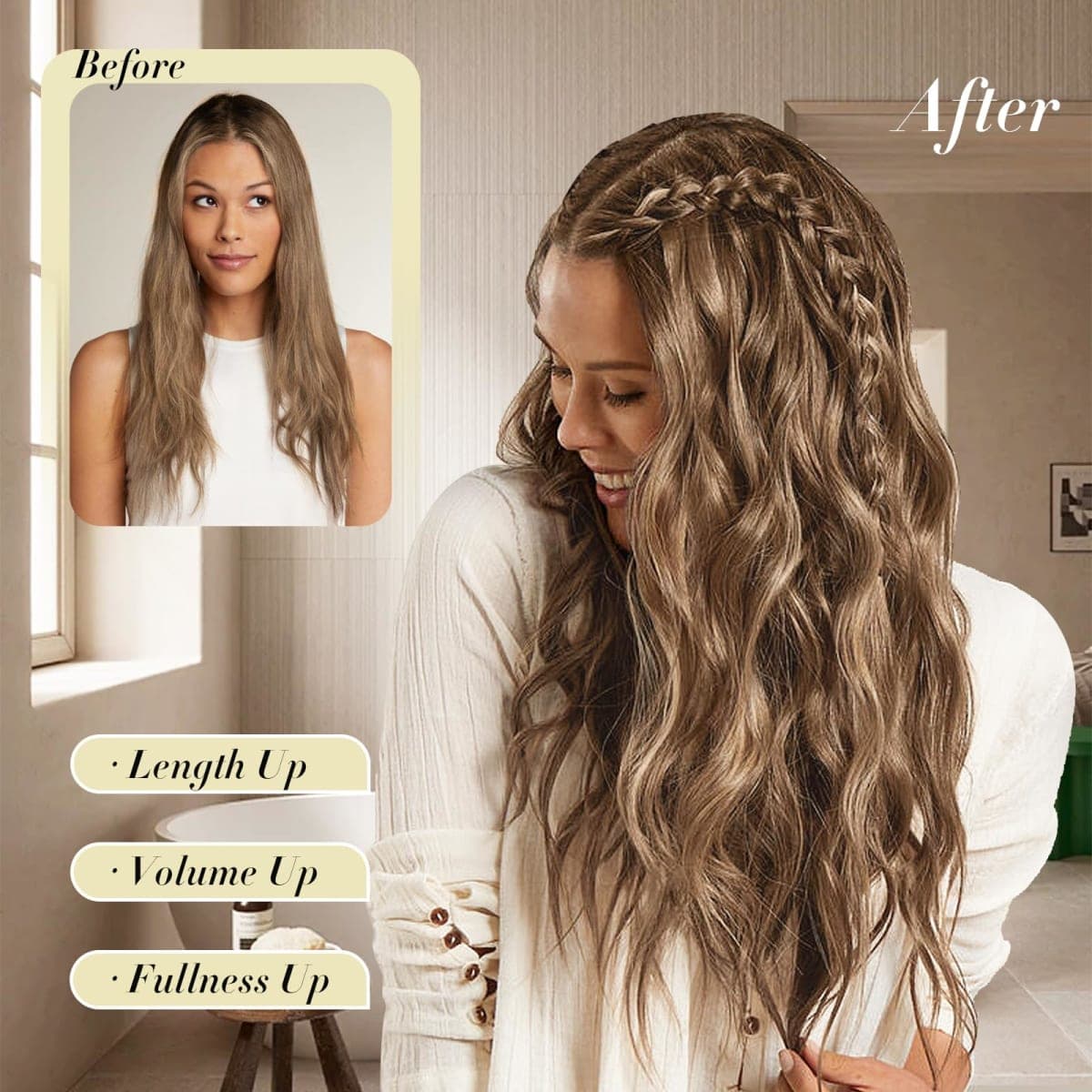 NOTICEME Clip in Hair Extensions for Women 22 Inch Long Wavy Synthetic Hair, 4PCS Thick Soft Natural Hairpieces Clip Ins (Light Brown) thumbnail 2