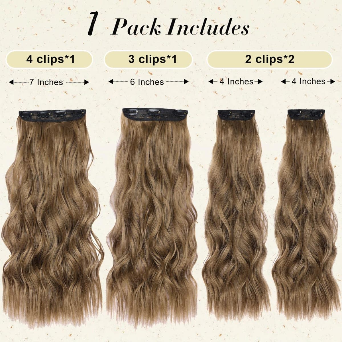 NOTICEME Clip in Hair Extensions for Women 22 Inch Long Wavy Synthetic Hair, 4PCS Thick Soft Natural Hairpieces Clip Ins (Light Brown) thumbnail 3