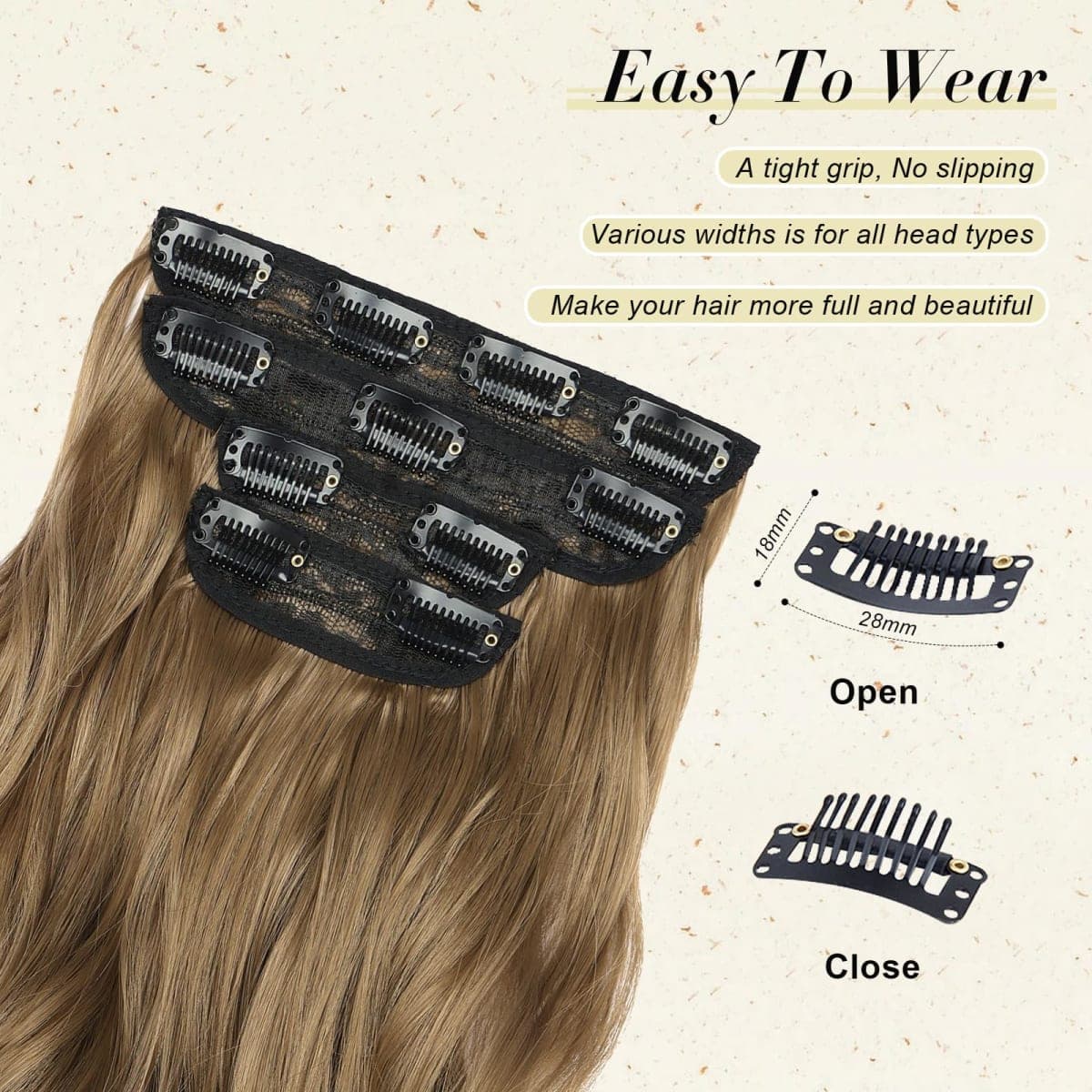 NOTICEME Clip in Hair Extensions for Women 22 Inch Long Wavy Synthetic Hair, 4PCS Thick Soft Natural Hairpieces Clip Ins (Light Brown) thumbnail 4