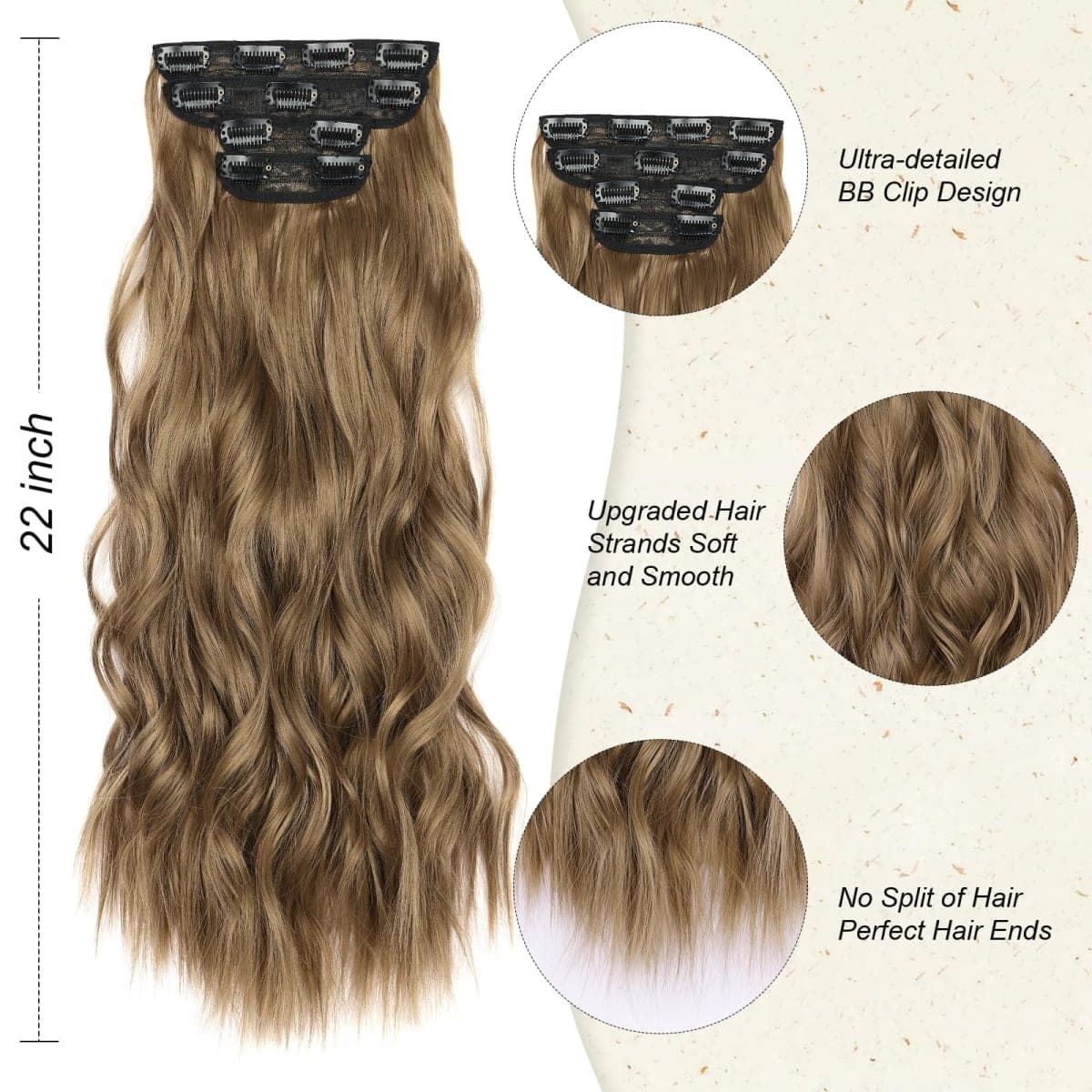 NOTICEME Clip in Hair Extensions for Women 22 Inch Long Wavy Synthetic Hair, 4PCS Thick Soft Natural Hairpieces Clip Ins (Light Brown) thumbnail 5