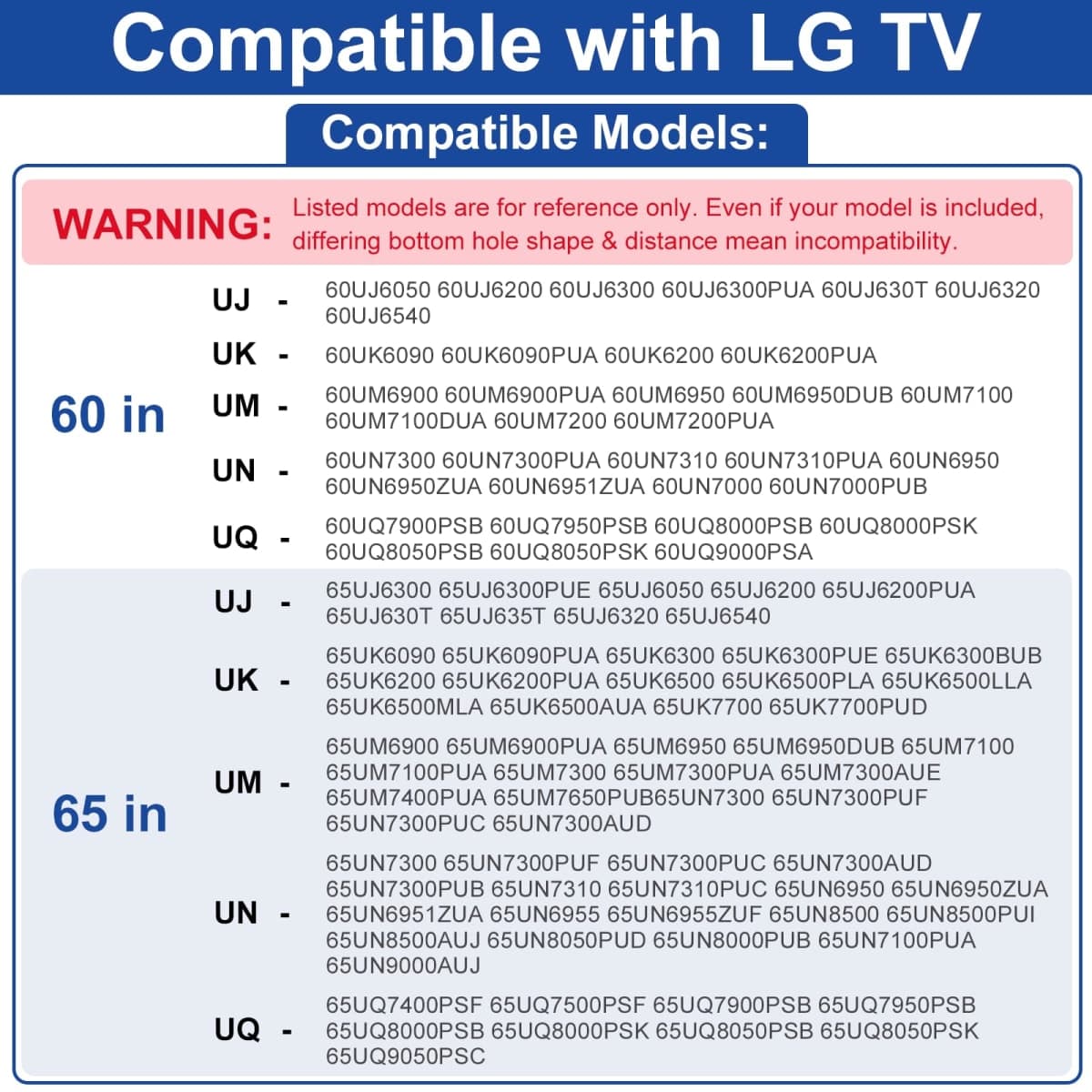TV Stand Legs for LG TV Legs 60 65 in 65UQ7950 65UJ6300 65UJ6320 65UJ6540 65UK6200 65UK6500 65UK6500PLA 65UM7300 65UN7300 60UJ6200 60UJ6300 60UK6200 60UM6950 60UN7300 TV Legs for LG TV Stand wr Screw thumbnail 2