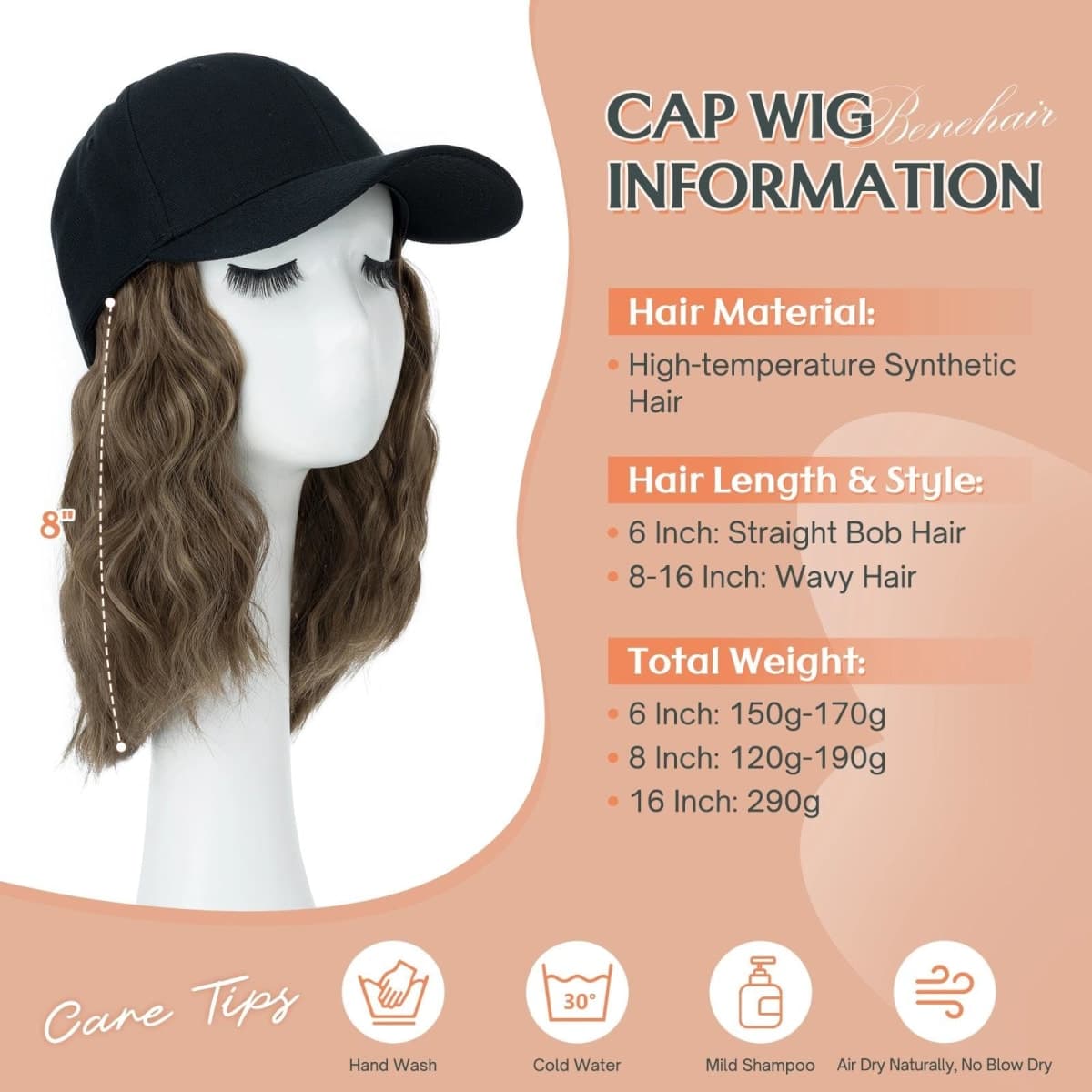 Benehair Hat Wig Extensions Off 8 Inch Brown Mix Blonde thumbnail 4
