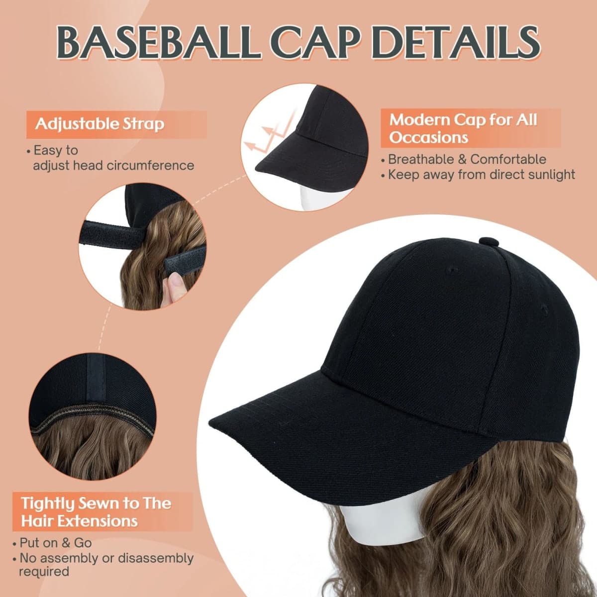 Benehair Hat Wig Extensions Off 8 Inch Brown Mix Blonde thumbnail 5