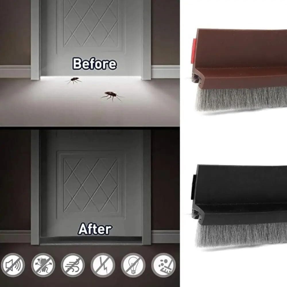 Door Bottom Brush Seal Strip with Brush Dust Prevent Rubber Blocker Insect Proof Reduce Noise Self Adhesive Seal Strips (Grey) thumbnail 5