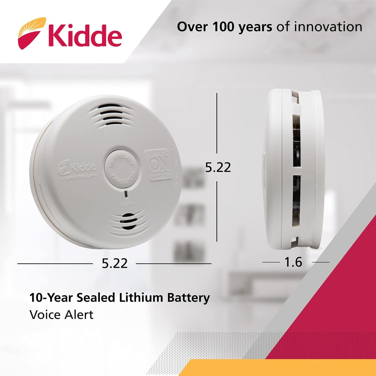Kidde Smoke Detector, 10-Year Battery, Photoelectric Sensor Smoke Alarm, White thumbnail 3