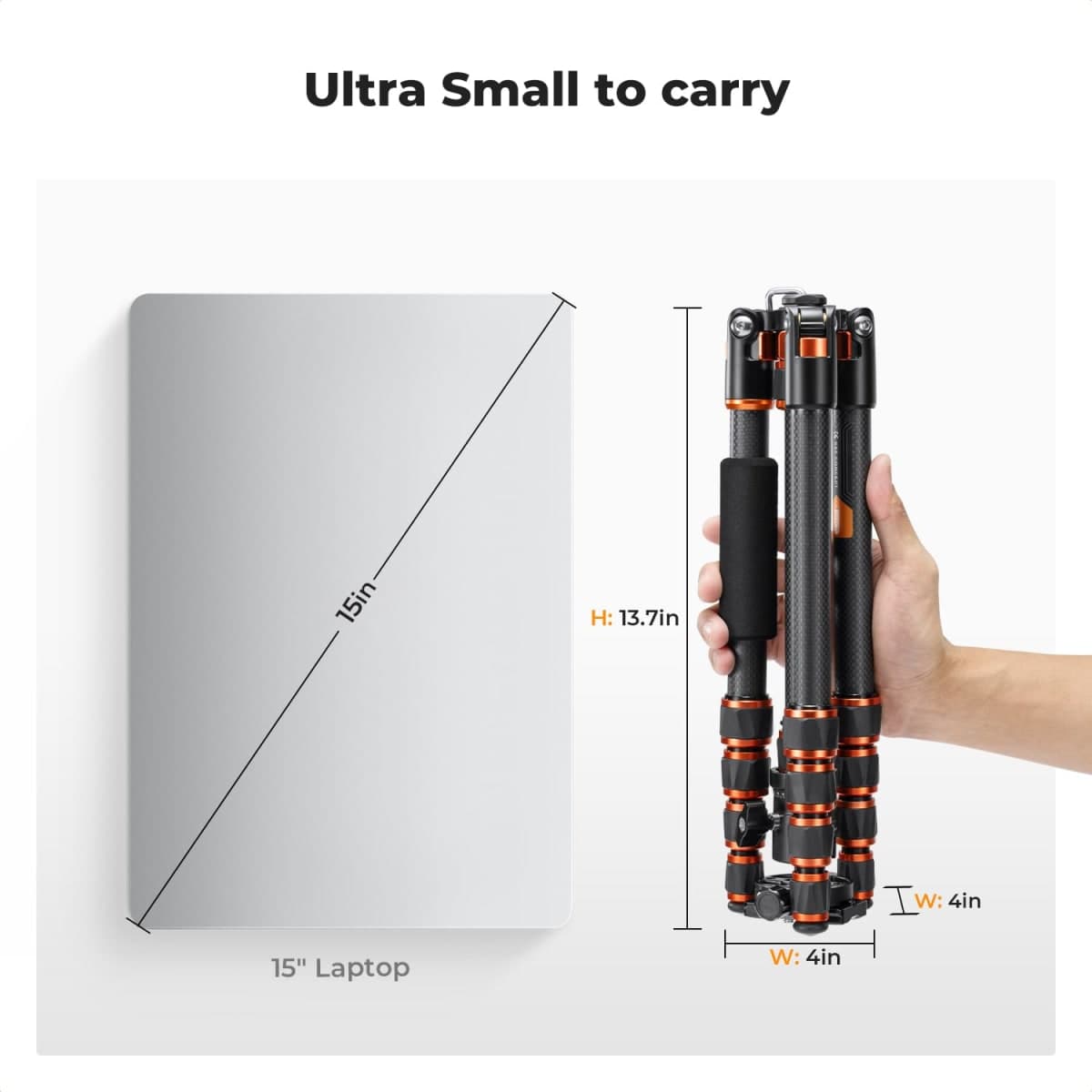 K&F CONCEPT 60" Carbon Fiber Tripod, Compact Camera Tripod, 17.64lbs thumbnail 2