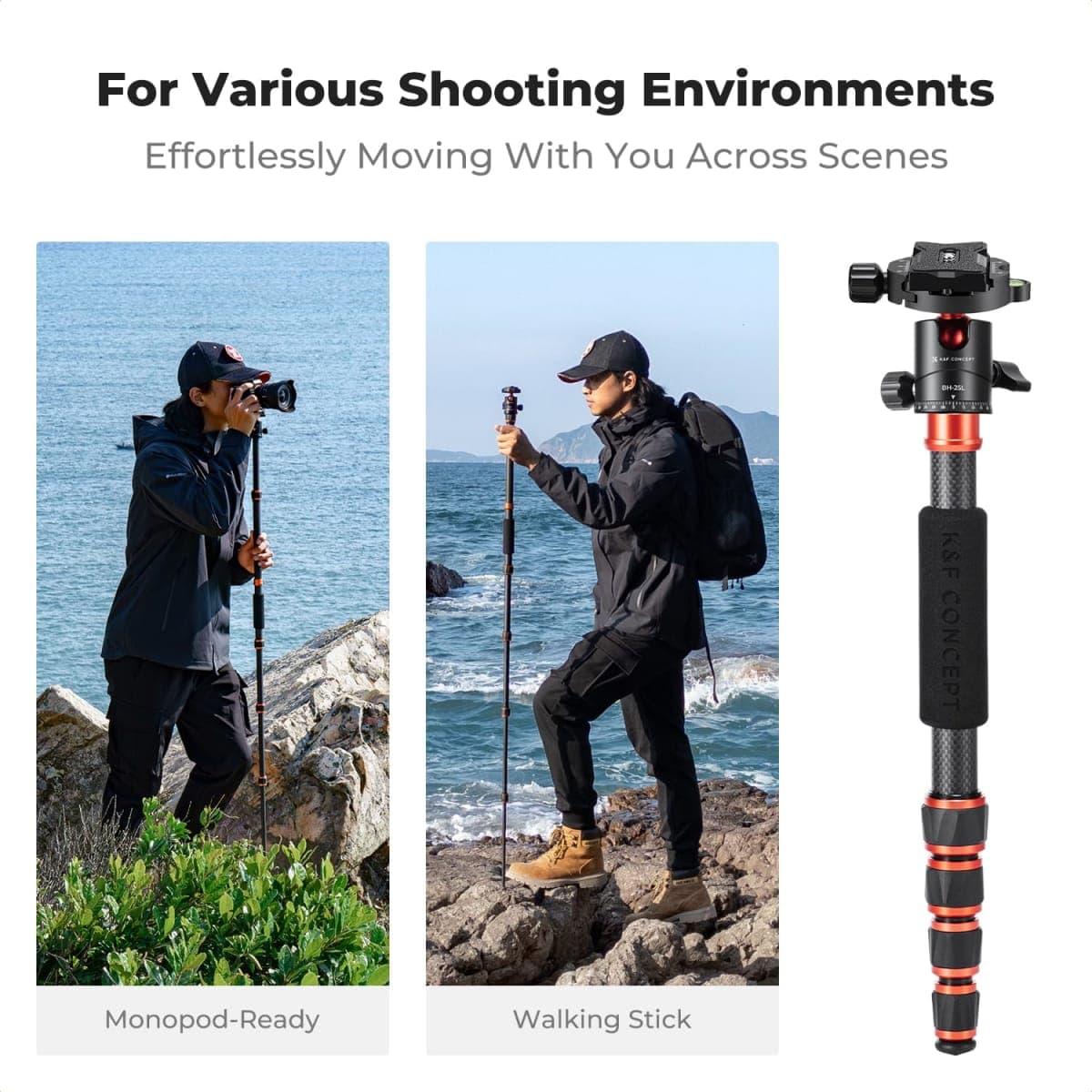 K&F CONCEPT 60" Carbon Fiber Tripod, Compact Camera Tripod, 17.64lbs thumbnail 4