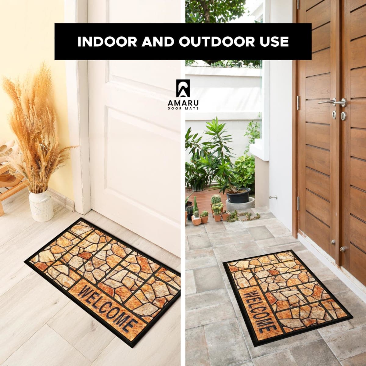 Extra Durable, Superior Absorption, Front Door Mat for Outdoor & Indoor - Welcome Mats for Entryway, Entrance, Patio, Porch - Waterproof, Non-Slip Backing, Coarse Fibers (Stones,18x30) thumbnail 4