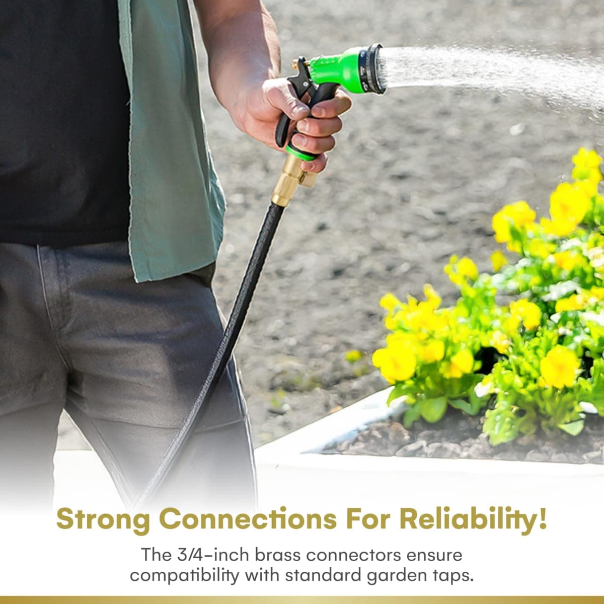 Flexi Hose with 8 Function Nozzle, 100FT - Lightweight Expandable Garden Hose, No-Kink Flexibility, 3/4 Inch Solid Brass Fittings and Double Latex Core thumbnail 2