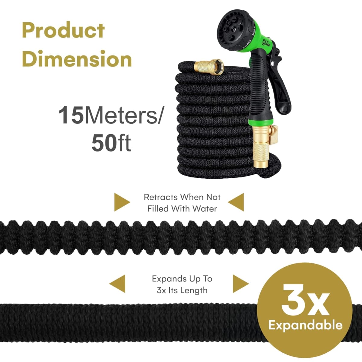 Flexi Hose with 8 Function Nozzle, 100FT - Lightweight Expandable Garden Hose, No-Kink Flexibility, 3/4 Inch Solid Brass Fittings and Double Latex Core thumbnail 3