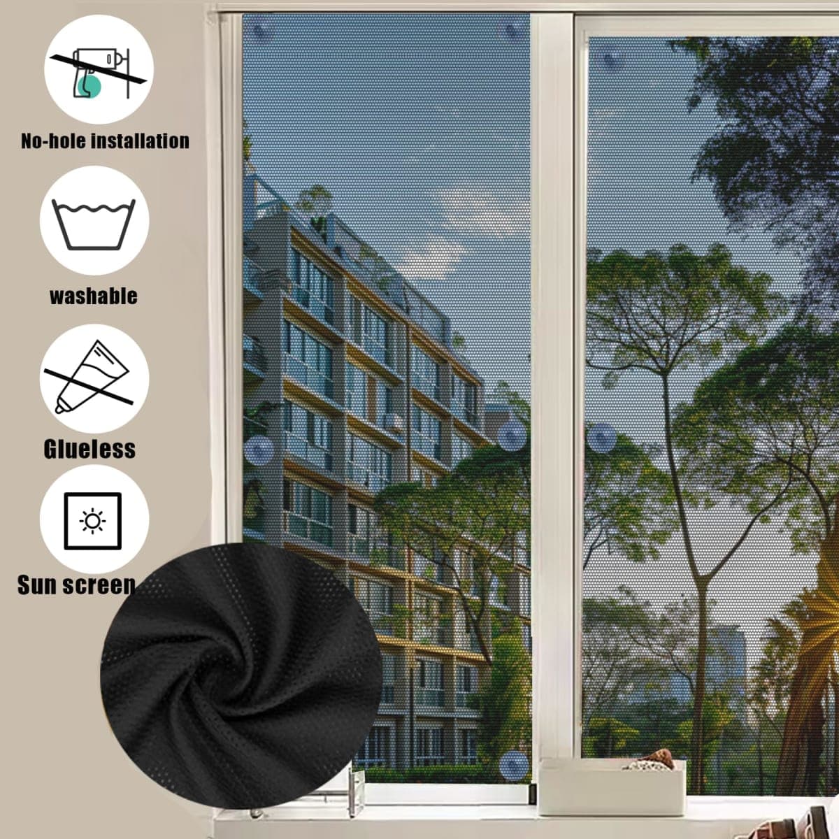 YESUS Sunshade Mesh UV Protection Fabric with Suction Cups No Glue No for Window Outdoor and Indoor Garden Patio Car Sunlight Blocker (63" W x 118" L) thumbnail 4