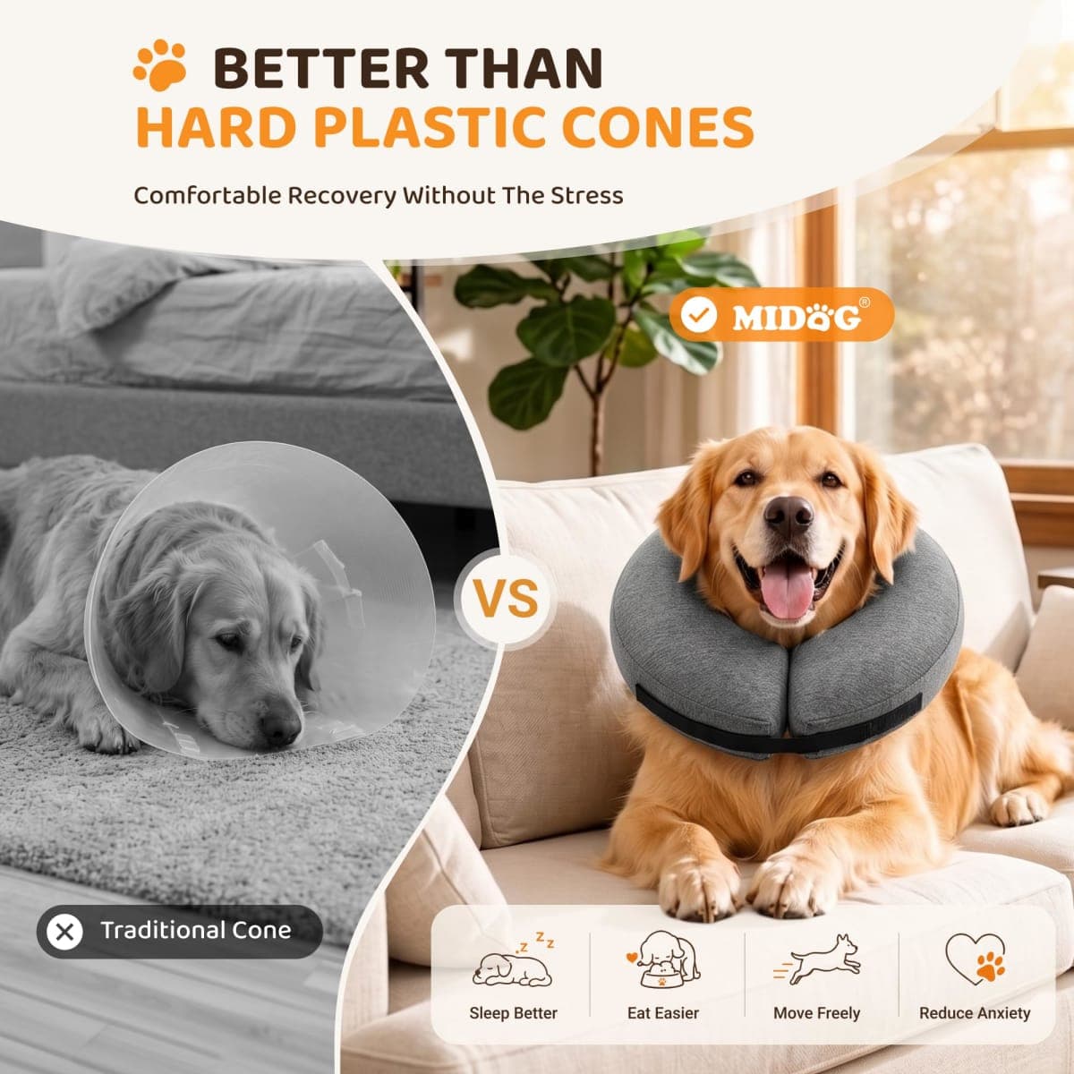Pet Inflatable Collar for After Surgery,Soft Protective Recovery Collar Large Dog Cone for Dogs to Prevent from Touching Stitches, Wounds and Rashes thumbnail 2