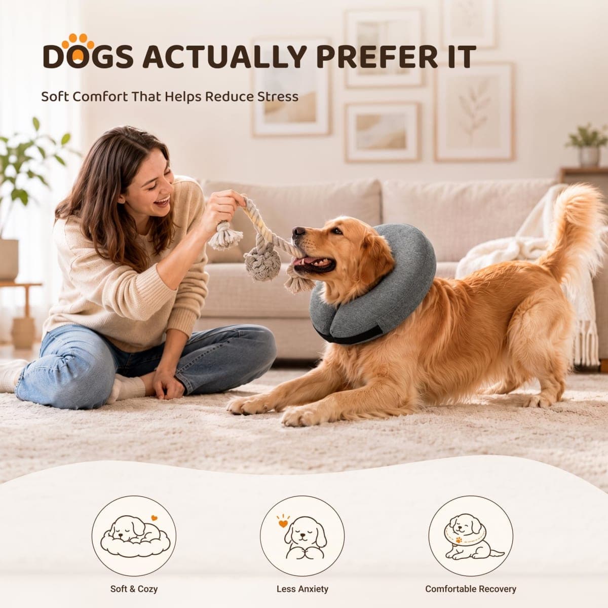 Pet Inflatable Collar for After Surgery,Soft Protective Recovery Collar Large Dog Cone for Dogs to Prevent from Touching Stitches, Wounds and Rashes thumbnail 3