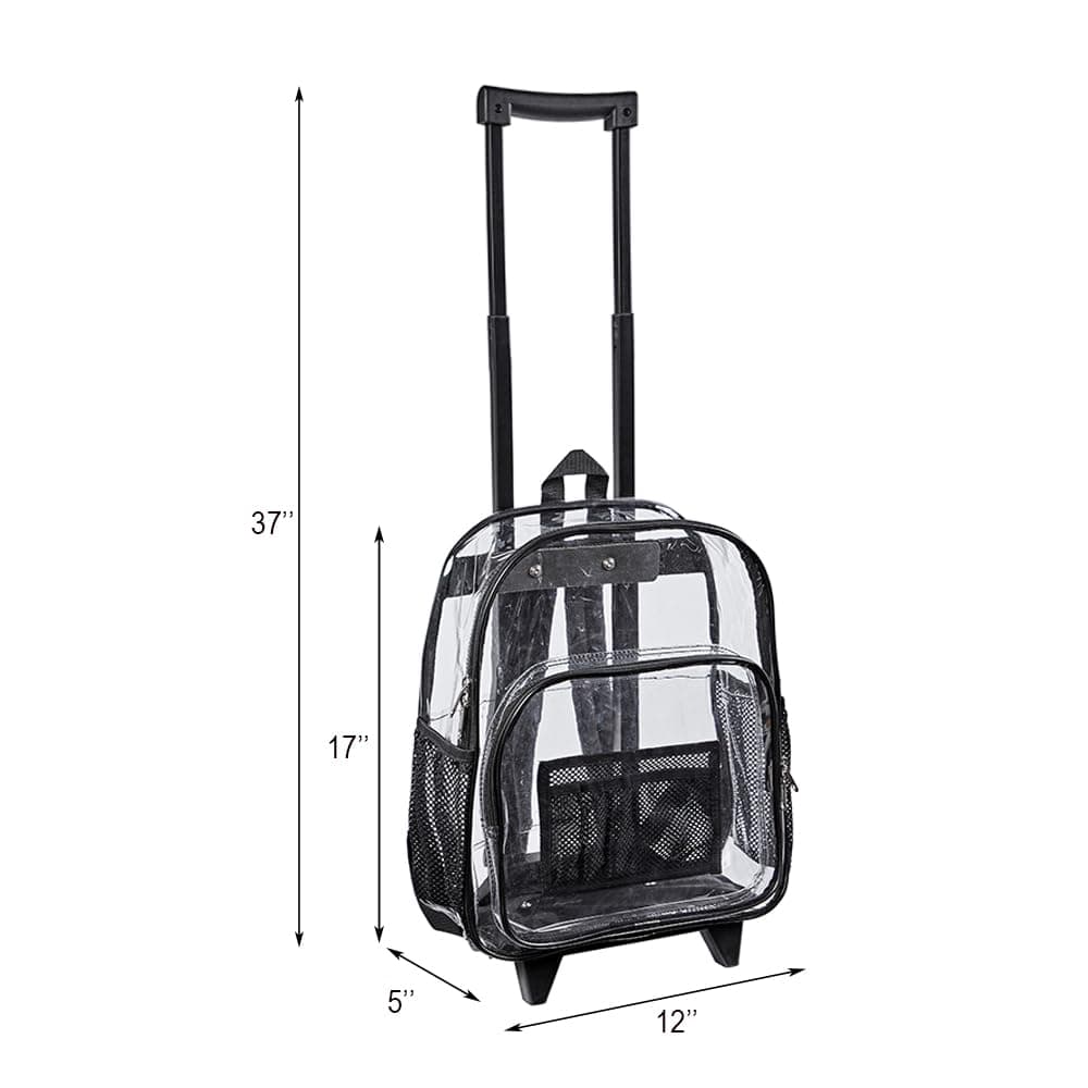 COVAX Rolling Clear Backpack, Heavy Duty See Through Bookbag, Transparent PVC Cold-resistant Backpack with Wheels (Black), Black, Large thumbnail 3