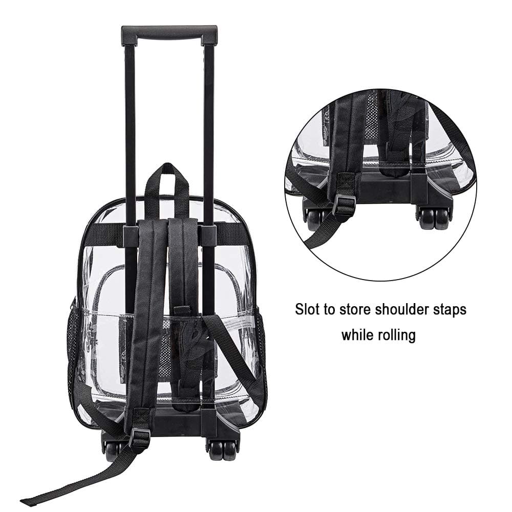 COVAX Rolling Clear Backpack, Heavy Duty See Through Bookbag, Transparent PVC Cold-resistant Backpack with Wheels (Black), Black, Large thumbnail 4