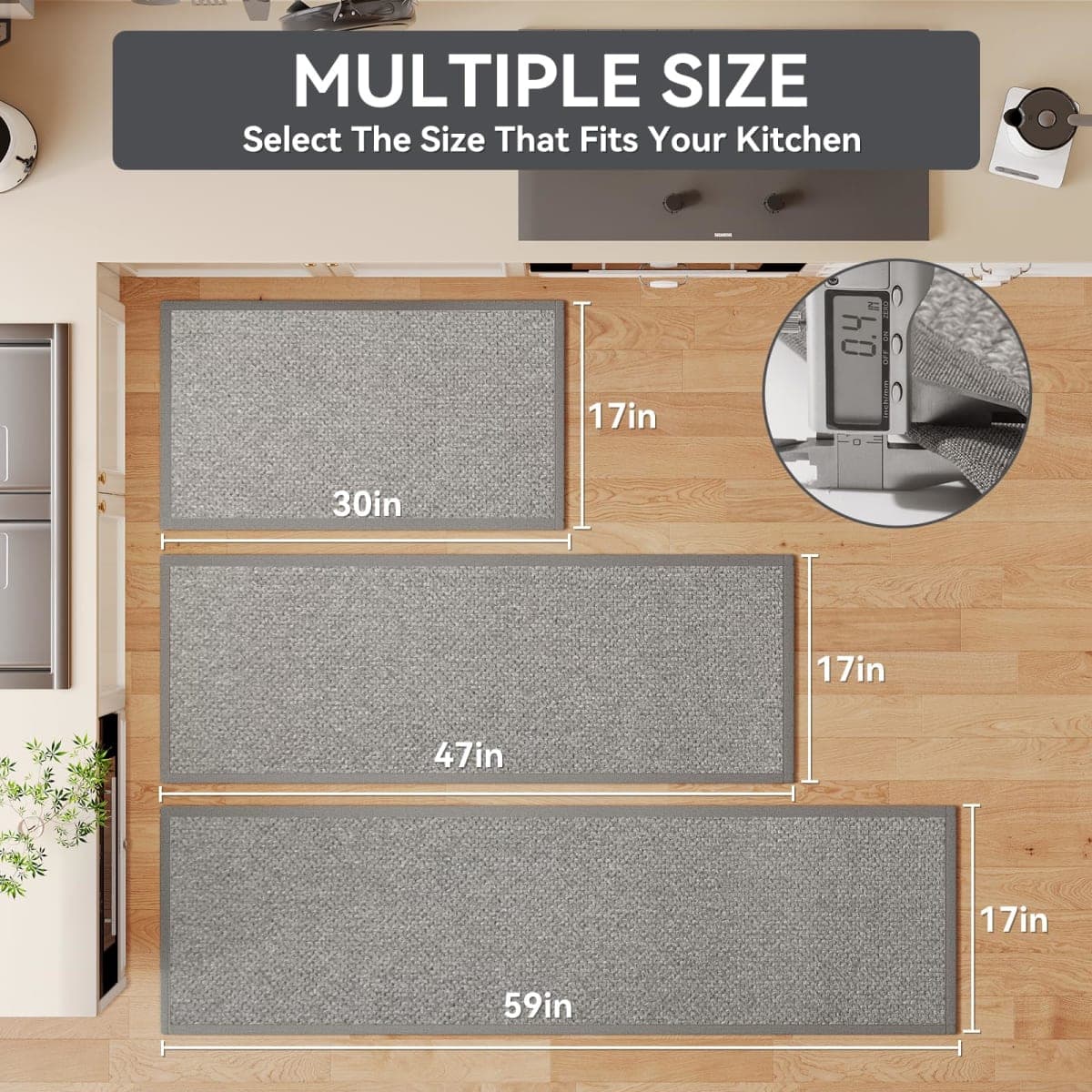 YDKGL Kitchen Rugs Non Slip Washable Kitchen Mat Anti Fatigue Gray 17"x47" thumbnail 2