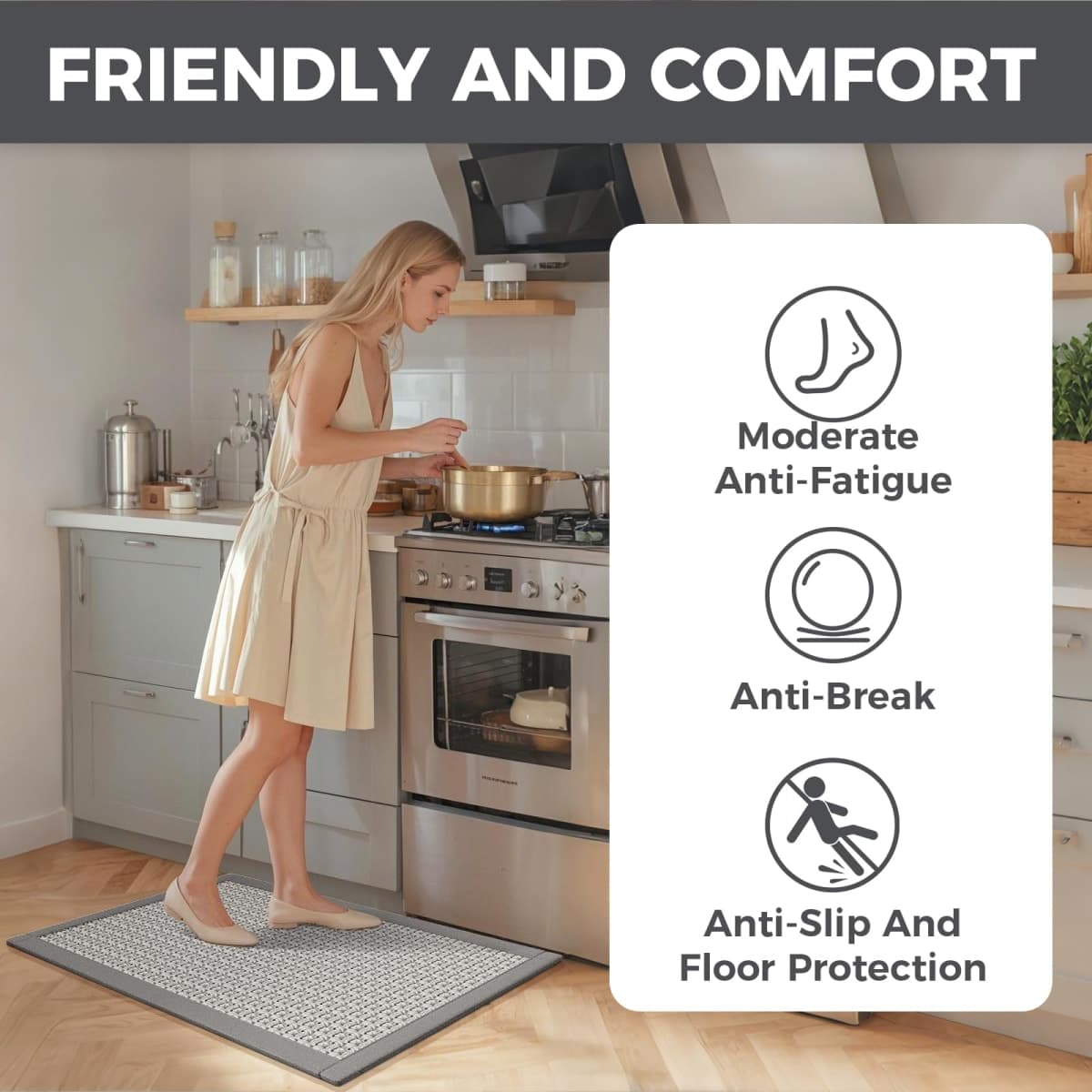YDKGL Kitchen Rugs Non Slip Washable Kitchen Mat Anti Fatigue Gray 17"x47" thumbnail 3
