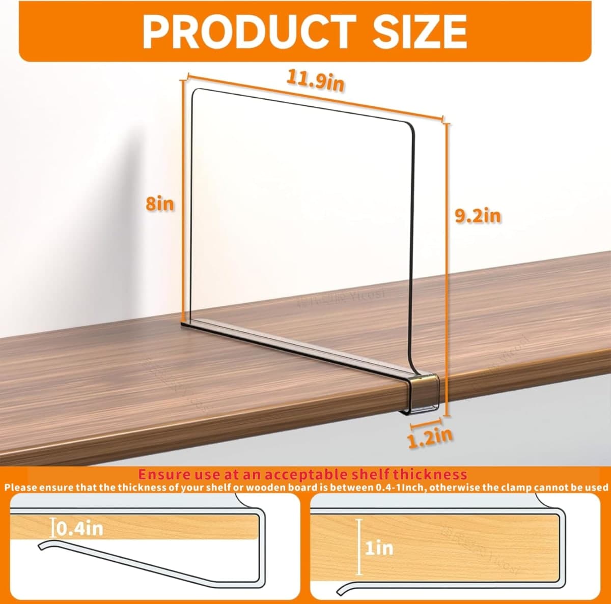 Yieach 10 Pack Clear Acrylic Shelf Divider for Closet Organization - 9.2″ Tall Closet Dividers for Wood Shelves,Cupboard,Vertical Shelf Separators in Closet for T-Shirt,Purse,Handbag,Sweater Organizer thumbnail 2