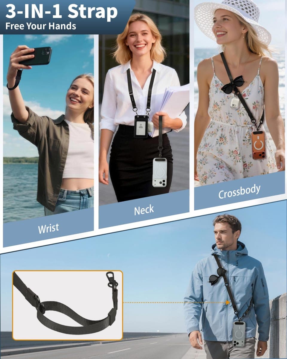 VVAAGG Clip and Go 2-in-1 Phone Lanyard: Adjustable & Detachable Crossbody and Wrist Strap, Anti-Drop & Anti-Theft Lanyard with ID Holder Travel Essential for Most iphone and Smartphones thumbnail 2