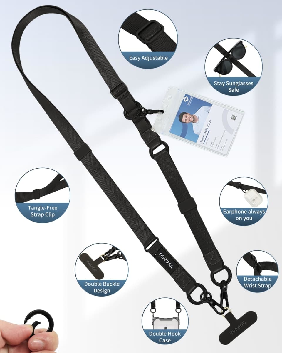 VVAAGG Clip and Go 2-in-1 Phone Lanyard: Adjustable & Detachable Crossbody and Wrist Strap, Anti-Drop & Anti-Theft Lanyard with ID Holder Travel Essential for Most iphone and Smartphones thumbnail 3